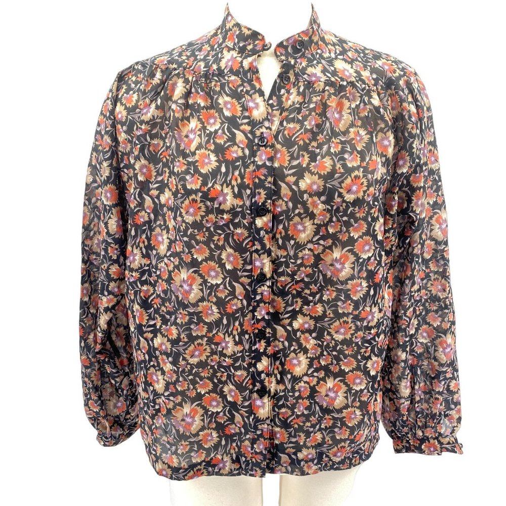 Vintage Lady Manhatten floral semi sheer blouse size large XL button front